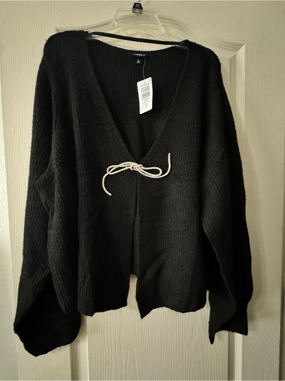 Black V-Neck Tie-Front Sweater -